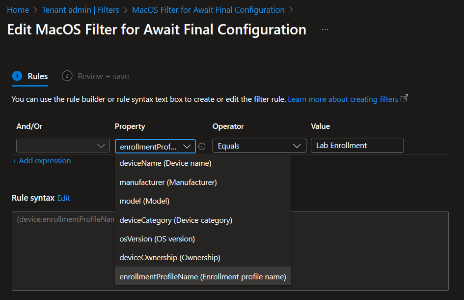 Intune Device Filter